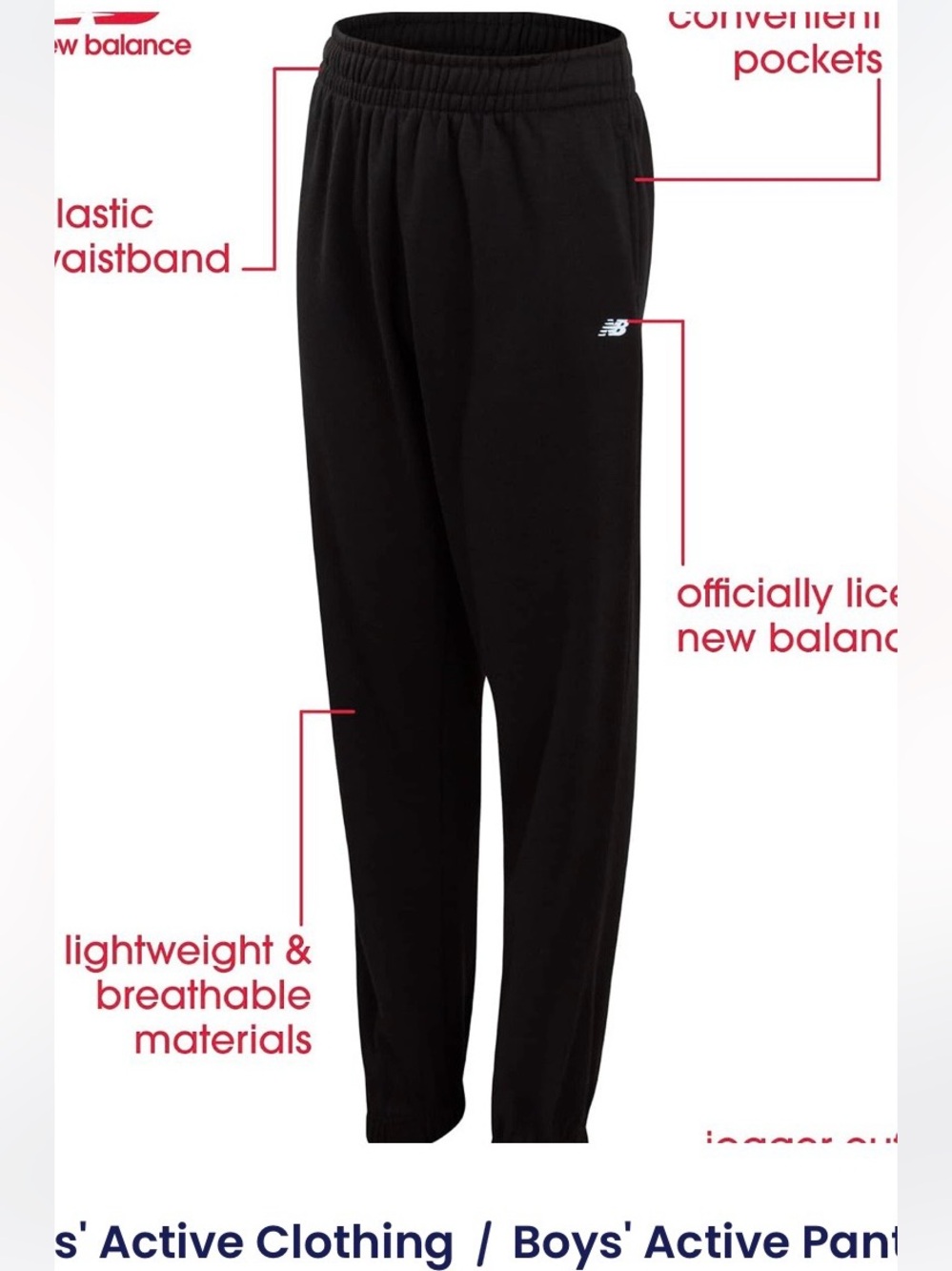 New Balance Black Kids' Joggers with Elastic Waist